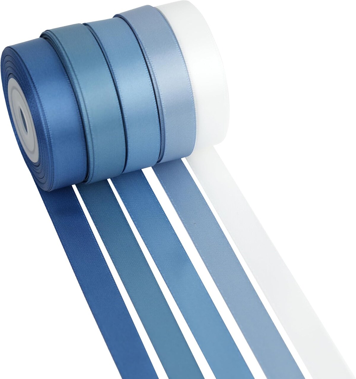 Dusty Blue Satin Ribbon 1/2 Inch Blue Ribbon for Gift Wrapping 5 Rolls Assortment French Blue Wedding Ribbon for DIY Crafts Blue Wedding Decor - 50Yards